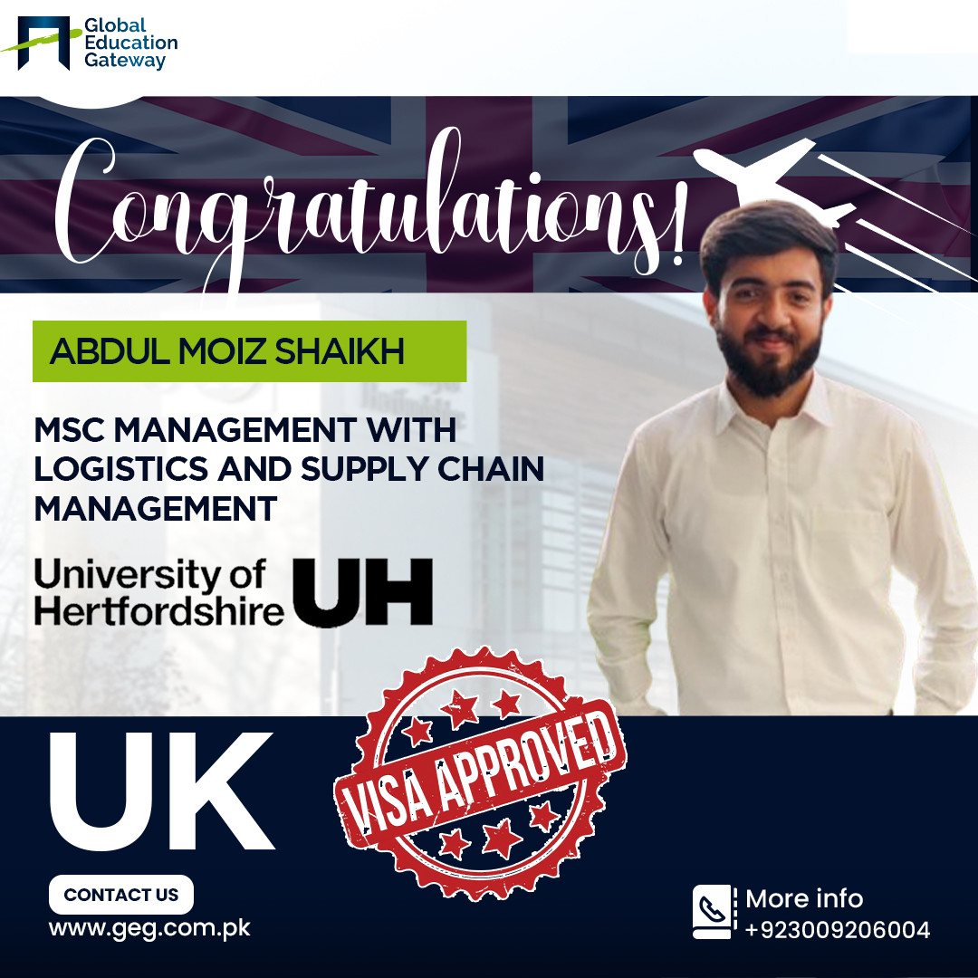Abdul Moiz Shaikh — UK visa approved, MSc Management with Logistics and Supply Chain Management, University of Hertfordshire